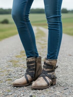 Freebird Redmond NIB Ankle Boots Moto Western Bohemian Booties Harness RARE